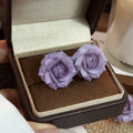 Lavender Sculpted Rose Stud Earrings with Layered Petals view 6