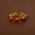 Red Enamel Quilted Open Ring Gold Tone Metal Adjustable view 6
