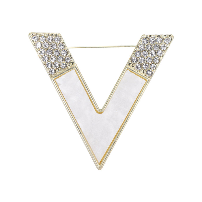 Open Letter V Brooch In 2 Styles With Polished Metal Details