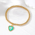 Gold Bead Stretch Bracelet Heart Evil Eye Charm 6 Colors view 8