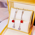 Pearl Look Crystal Look Chain Long Hook Earrings in Three Styles view 4