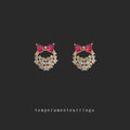 Gold Pink Bow Handbag Stud Earrings Clear Crystal Pave view 1