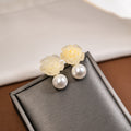 Yellow and Pink Rose Pearl Look Front Back Stud Earrings view 6