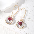 Gold Tone Round Pressed Botanical Resin Long Hook Earrings view 8