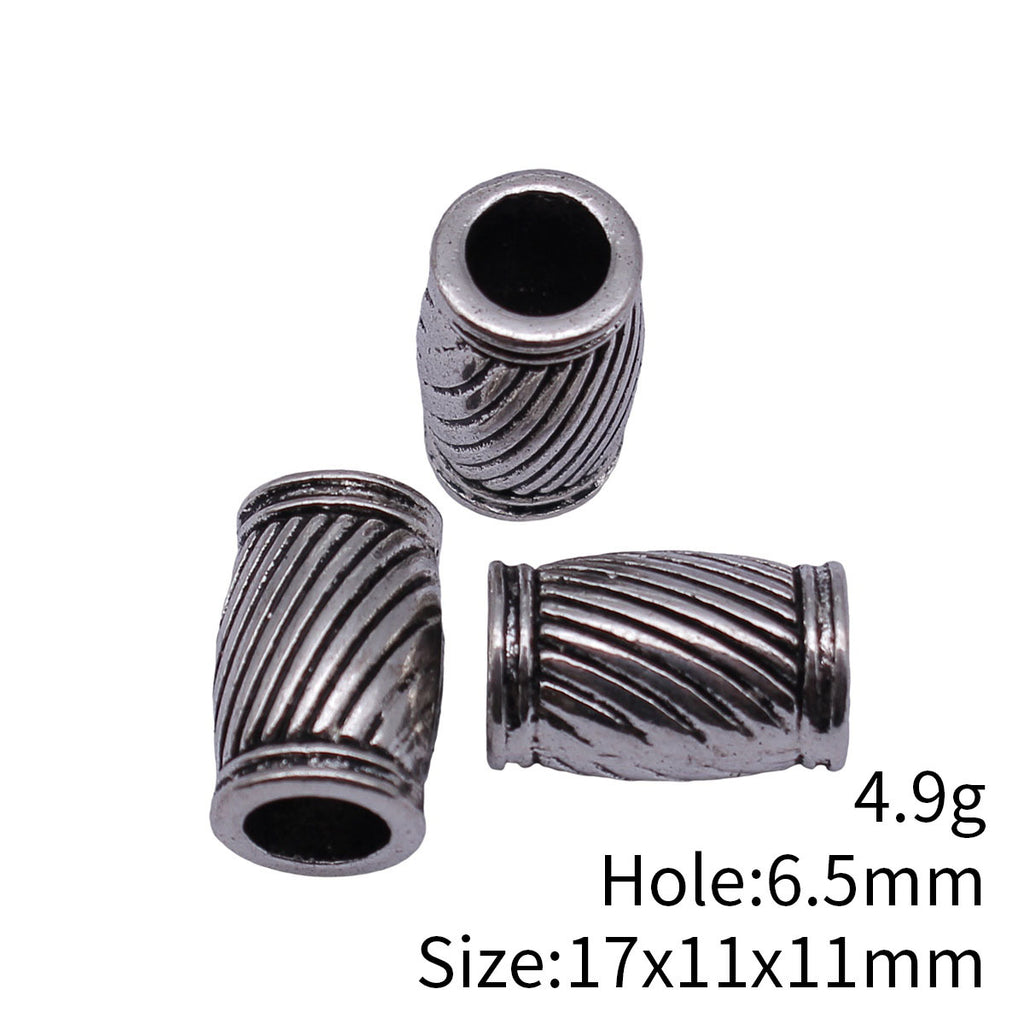 17x11x11mm 4.9g Antique Silver Zinc Alloy Diagonal Texture Tube Spacer Beads for Dreadlock Jewelry