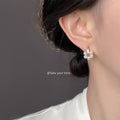 Gold Tone Clear Stone Bar And White Pearl Cluster Stud Earrings view 2