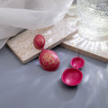 Four Color Gold Crackle Double Oval Statement Stud Earrings view 3