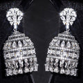 White Gold Tone Pave Chandelier Bell Drop Earrings Pair view 3