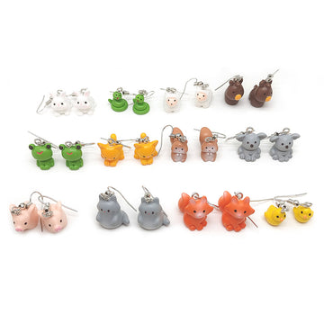 Miniature Resin Pig Cat Frog and Animal Hook Earrings in Twelve Designs