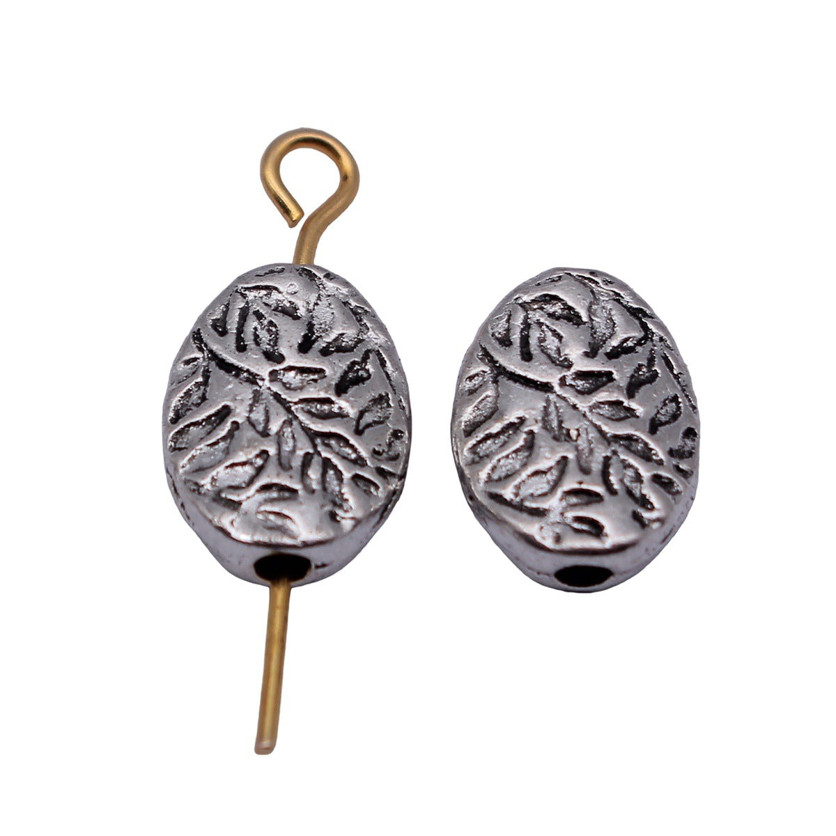 10x8x3mm 0.78g Antique Silver Zinc Alloy Branch Texture Oval Flat Spacer Beads for Bracelet Making