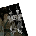 Silver Butterfly Floral Tassel Hook Earrings with Polished Metal Details view 5