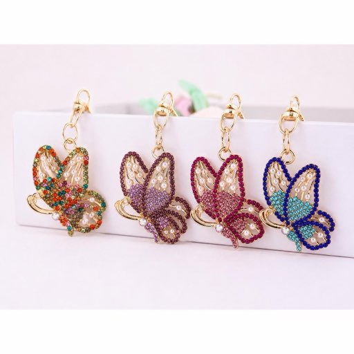 Rhinestone Butterfly Keychain Pearl Gold Metal Bag Charm