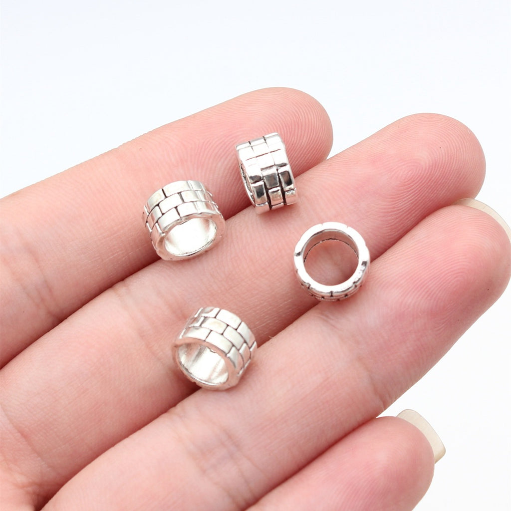 9.1x9.1x6.1mm 1.05g Antique Silver Zinc Alloy Lattice Pattern Large Hole Spacer Beads for Bracelet Making