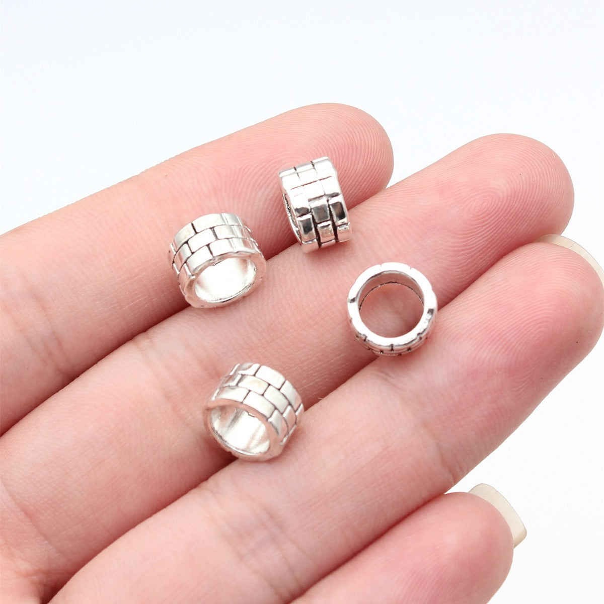 9.1x9.1x6.1mm 1.05g Antique Silver Zinc Alloy Lattice Pattern Large Hole Spacer Beads for Bracelet Making