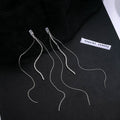 Silver Long Crystal Tassel Drop Earrings Baguette Stud view 2