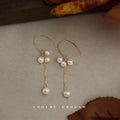 Gold Pearl Cluster Drop Earrings Chain Tassel Dangle view 4