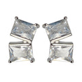 Geometric Dual Rectangle Clear CZ Open Stud Earrings Silver view 5