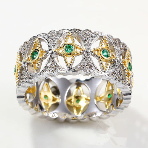 Alternate product view of 双色绿石花纹宽戒