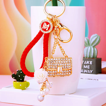 Crystal Mini Handbag Keychains with Cords and Loose Braided Loops