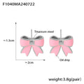 Enamel Bow Stud Earrings Pink White Blue Gold and Steel Frames view 6