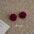 Burgundy Flocked Velvet Twisted Knot Stud Earrings view 1