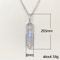 Vertical Baguette Bar Pendant Necklace White Gold Tone view 5