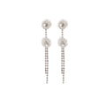 White Mesh Rose and Silver Tone Chain Tassel Earrings view 5