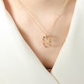 Gold Zodiac Oval Pendant Necklace Multicolor Zircon Frame view 9