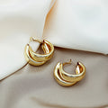 Sculpted Gold Triple Layer Chunky Open C Hoop Earrings view 1