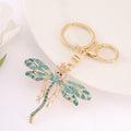 Teal Rhinestone Dragonfly Keychain Gold Lobster Clasp view 4
