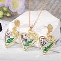Gold Tone Pressed Flower Heart Necklace and Earring Sets view 6