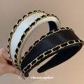 Padded Fabric Headband Gold Chain Black Ribbon 2 Colors view 2