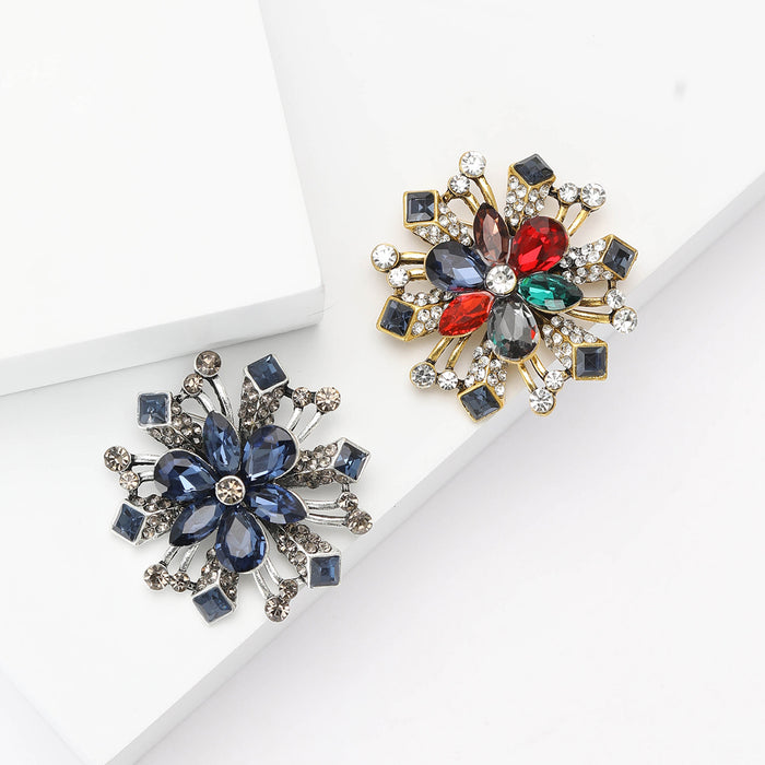 Radiating Crystal Flower Brooch in Blue or Multicolor Stones