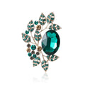 Crystal Oval Gem Leaf Branch Brooch Green Purple Two Styles view 1