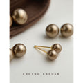 Mocha Brown Round Pearl Stud Earrings Three Size Options view 3