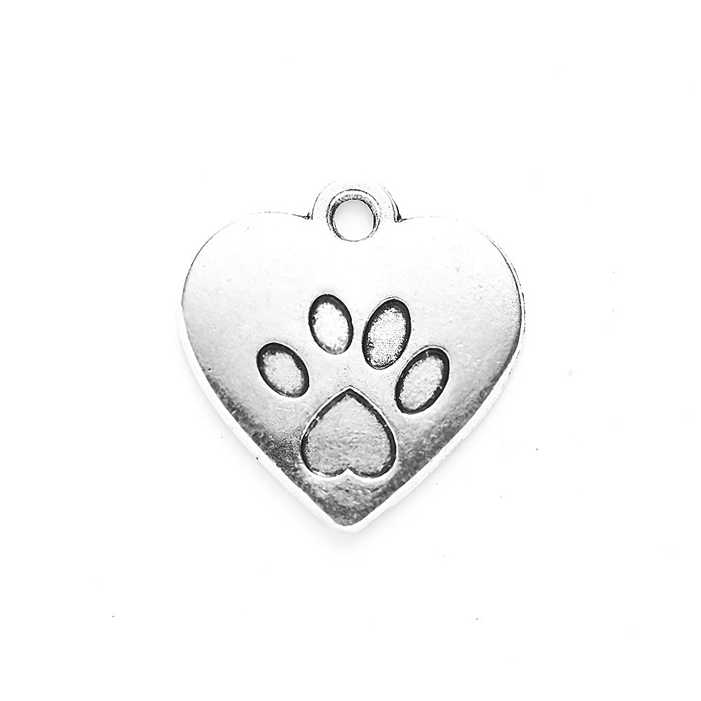 Alloy Heart Paw Print Charm Pendant