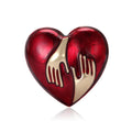 Red Heart Enamel Brooch With Two Polished Gold Tone Hands view 1