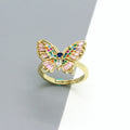 Gold Tone Multicolor Crystal Butterfly Adjustable Open Rings view 4