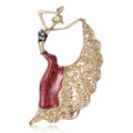 Dancing Woman Brooch With Raised Scroll Skirt in Red or Blue view 1