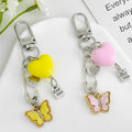 Silver Tone Safety Pin Keychain With Heart Bead And Rhinestone Butterfly view 1