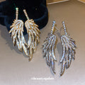 Crystal Wing Long Drop Earrings in Gold and Silver Tones view 2