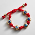 Red Knotted Cord Bracelet with Five Evil Eye Stations view 6