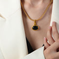 Snake Chain Oval Stone Pendant Necklace Gold Steel view 8