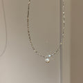 Silver Tone Fine Chain Necklace With White Pearl Drop view 2