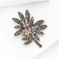 Rhinestone Palm Leaf Brooch Pink Champagne Crystal Clusters view 3