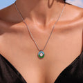 Steel Shell Enamel Round Pendant Necklace Blue Green view 3