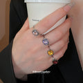 Cushion Cut Multicolor Open Rings Eight-Piece Gold Silver view 4