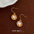 Gold Orange Molten Disc Heart Crystal Hook Earrings Pair Style view 4