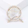 Circular Faux Pearl Wreath Brooch with Crystal Leaf Accents view 3