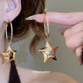 Open Star Dangle Hoop Earrings In Two Metal Tones Jewelry Design view 3